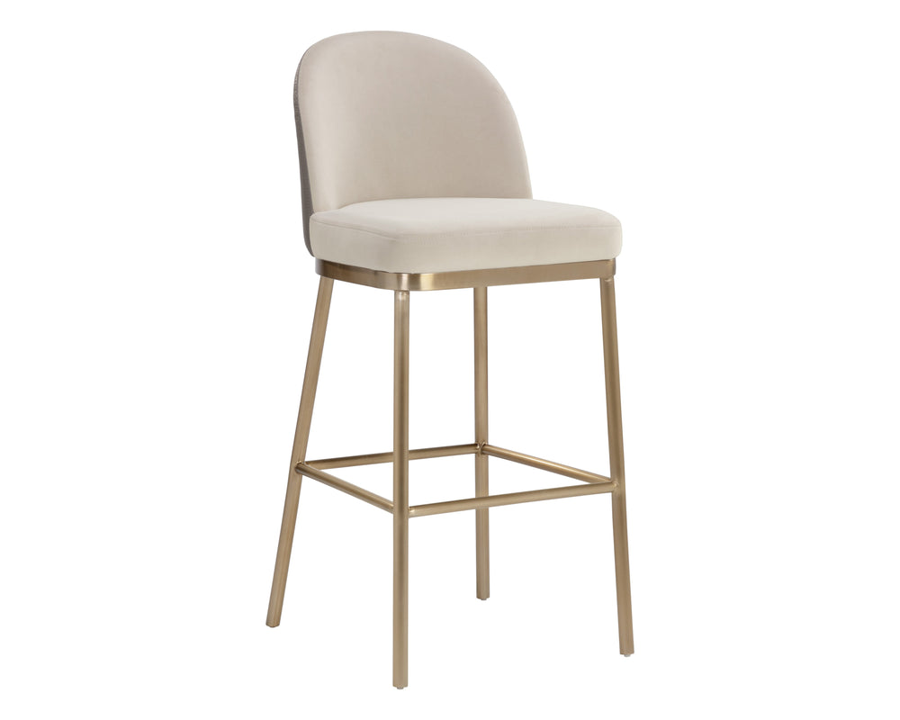 Sunpan Lavania Elegant Two-Toned Fabric Stool with Antique Brass Finish for Modern Home Décor and Comfort Bar Height