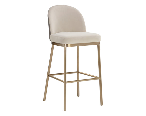 Sunpan Lavania Elegant Two-Toned Fabric Stool with Antique Brass Finish for Modern Home Décor and Comfort Bar Height
