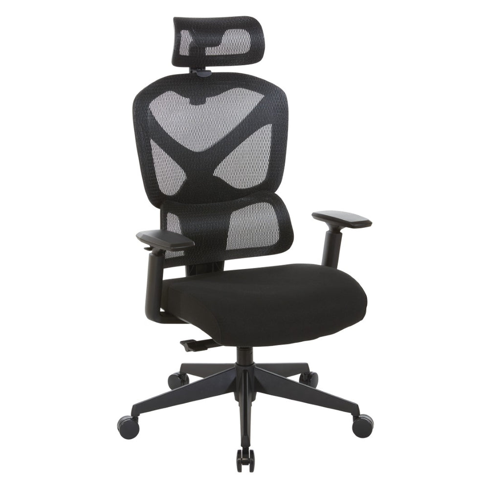 OSP Home Furnishings Mesh Back Ergonomic Manager Chair with Lumbar Support Headrest and Synchro Tilt Control 71142HR-3