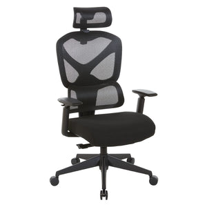 OSP Home Furnishings Mesh Back Ergonomic Manager Chair with Lumbar Support Headrest and Synchro Tilt Control 71142HR-3