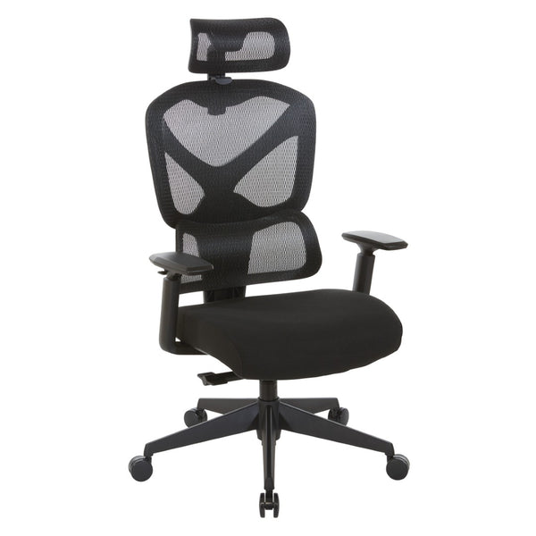 OSP Home Furnishings Mesh Back Ergonomic Manager Chair with Lumbar Support Headrest and Synchro Tilt Control 71142HR-3