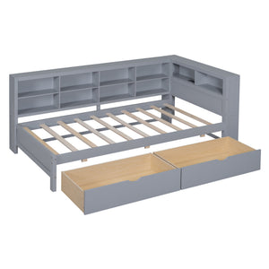 English Elm Wooden Twin Daybed with Storage Drawers Usb Charging Shelf and Pine Frame Grey N733S347768E