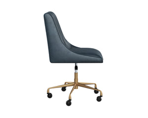 Sunpan Halden Office Chair - Urban Design with Bold Stitching and Rustic Bronze Base for Modern Workspaces Vintage Blue