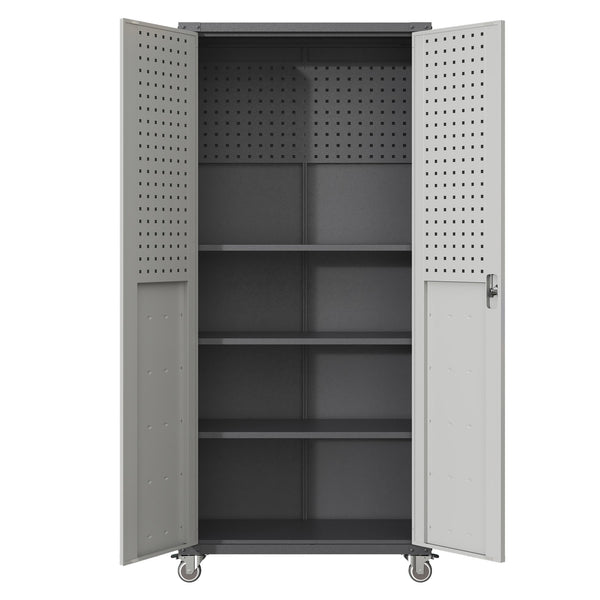 English Elm 71" Steel Garage Storage Cabinet with Locking Wheels Heavy Duty 700 Lb Capacity T2398P222838
