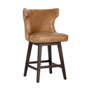Sunpan Neville Swivel Counter Stool - Vintage Tobacco Faux Leather with Silver Nailheads & Espresso Legs