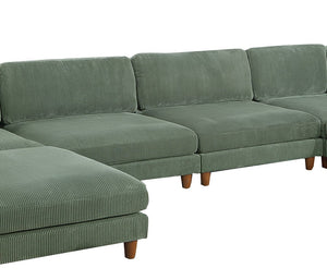 English Elm Contemporary Sage 6Pc Modular Sectional Set With Corduroy Upholstery - Versatile Comfort & Style B011S01159