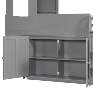 English Elm Twin House Loft Bed with Pull Out Rolling Desk Stair Drawers and Cabinet Storage Gray N820S00072E