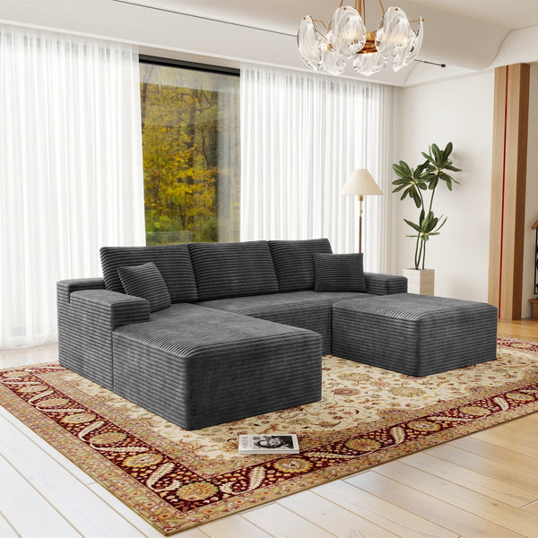 English Elm 104.3*70.8"Modular 104.3*70.8" Modular Sectional Sofa - Luxurious Corduroy Couch, No Assembly, 3-Piece Design For Versatile Style W3819S00017