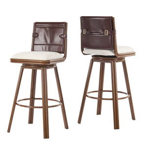 English Elm Christopher Knight Home® - Sibyl Upholstered Bar Stool Set of 2 – Walnut Metal Frame, Cloud-Soft Beige Seat, Durable Faux Leather Backrest N775P340827B