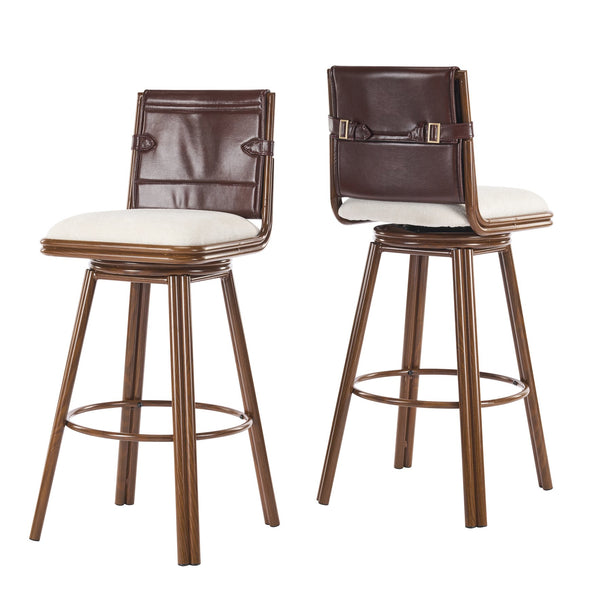 English Elm Christopher Knight Home® - Sibyl Upholstered Bar Stool Set of 2 – Walnut Metal Frame, Cloud-Soft Beige Seat, Durable Faux Leather Backrest N775P340827B