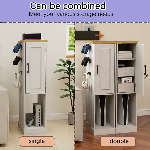 English Elm 44.49" Slim Gaming Console Storage Cabinet with Drawers and Hooks Antique White W1120P330147