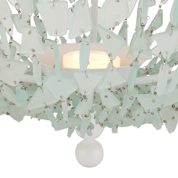 Thalassa Pendant Light - Artisanal Seaglass Dome Fixture in Sugar White for Contemporary Spaces