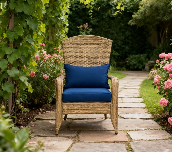 English Elm Soft Cushioned Wicker Adirondack Patio Chair with Tall Curved Back and Wide Armrests T3971P417344