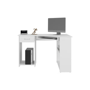 English Elm Corner Corner Desk 29.5" H White with 2 Drawers, 3 Shelves — Space-Saving Engineered Wood Office Unit B097P395914