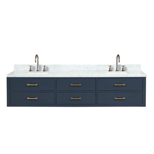 English Elm Blue Double Bath Vanity With Carrara Marble Top & Chrome Faucets - Elegant 84” Design For Luxury Bathrooms B2731P258150