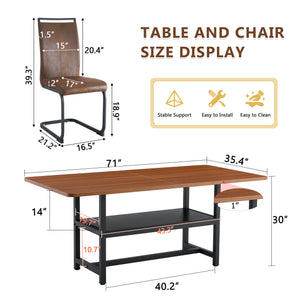 English Elm Table and Chair Set 71 Inch Walnut Grain Dining with 8 Tech Fabric Seats W1151S04283