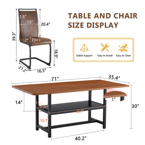 English Elm Table and Chair Set 71 Inch Walnut Grain Dining with 8 Tech Fabric Seats W1151S04283