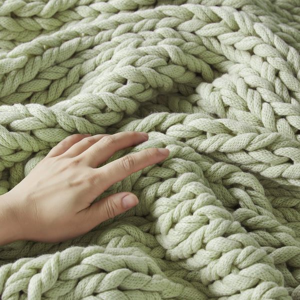 JLA Home Madison Park - Hand Made Throw Blanket: Ultra-Soft Double-Knit Acrylic Throw with Modern Boho Style, OEKO-TEX Safe Cozy Gift Sage Green MP50-8217