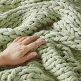 Madison Park Chunky Double Knit Cottage/Country Hand Made Chunky Double Knit Throw Blanket MP50-8217 Sage Green