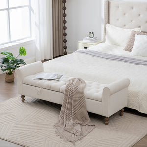 English Elm 65.75" Wide Napped Fabric Storage Bench with Rolled Arms and Walnut Rubberwood Legs W3098P397301