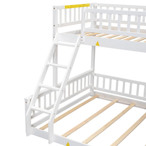 English Elm Twin Twin XL over Queen bunk bed with ladder and guardrails, sturdy pine MDF frame for small rooms White GX000464AAK