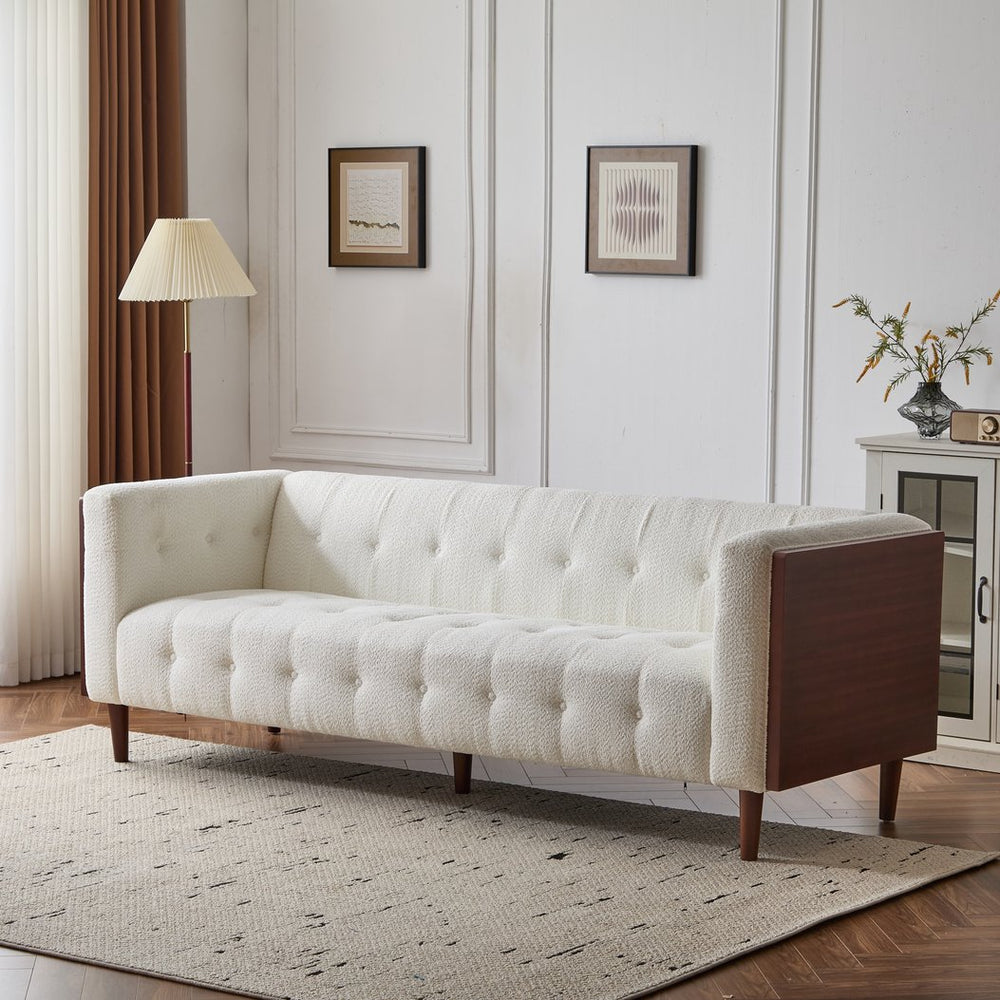 English Elm 3-seater Button Tufted Waffle Stitch Sofa Solid Hardwood Frame Mid Century Living Room N771P243854M_N771P243867M