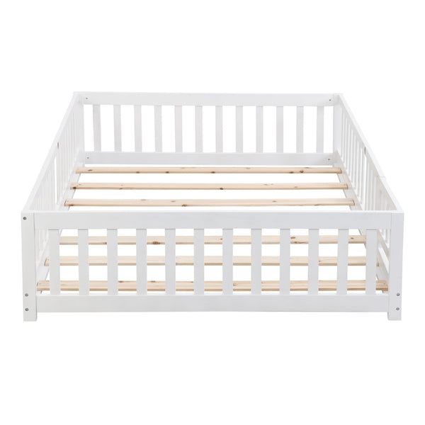 English Elm Twin Pine Wood Floor Bed with Safety Guardrails and Door for Kids Bedroom White W495123237