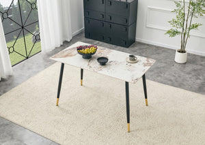 English Elm Modern Sintered Stone Rectangular Dining Table with Metal Legs for Four Seats Light Beige W3493S00013