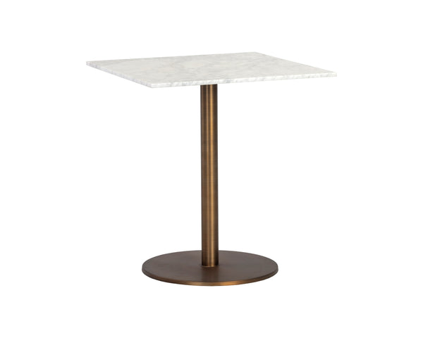 Sunpan Enco Bistro Table - Elegant Art Deco Design with Solid Carrara Marble Top and Antique Gold Base Square - 24W x 24D x 30H