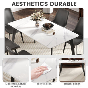English Elm 55.12" Modern Artificial Stone Dining Table With Dark Grey Metal Legs - Elegant Design For 6 People W1535S00518