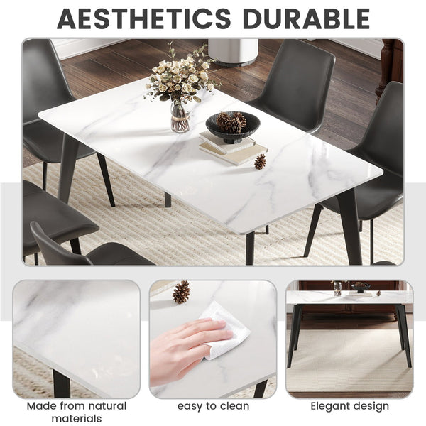 English Elm 55.12" Modern Artificial Stone Dining Table With Dark Grey Metal Legs - Elegant Design For 6 People W1535S00518