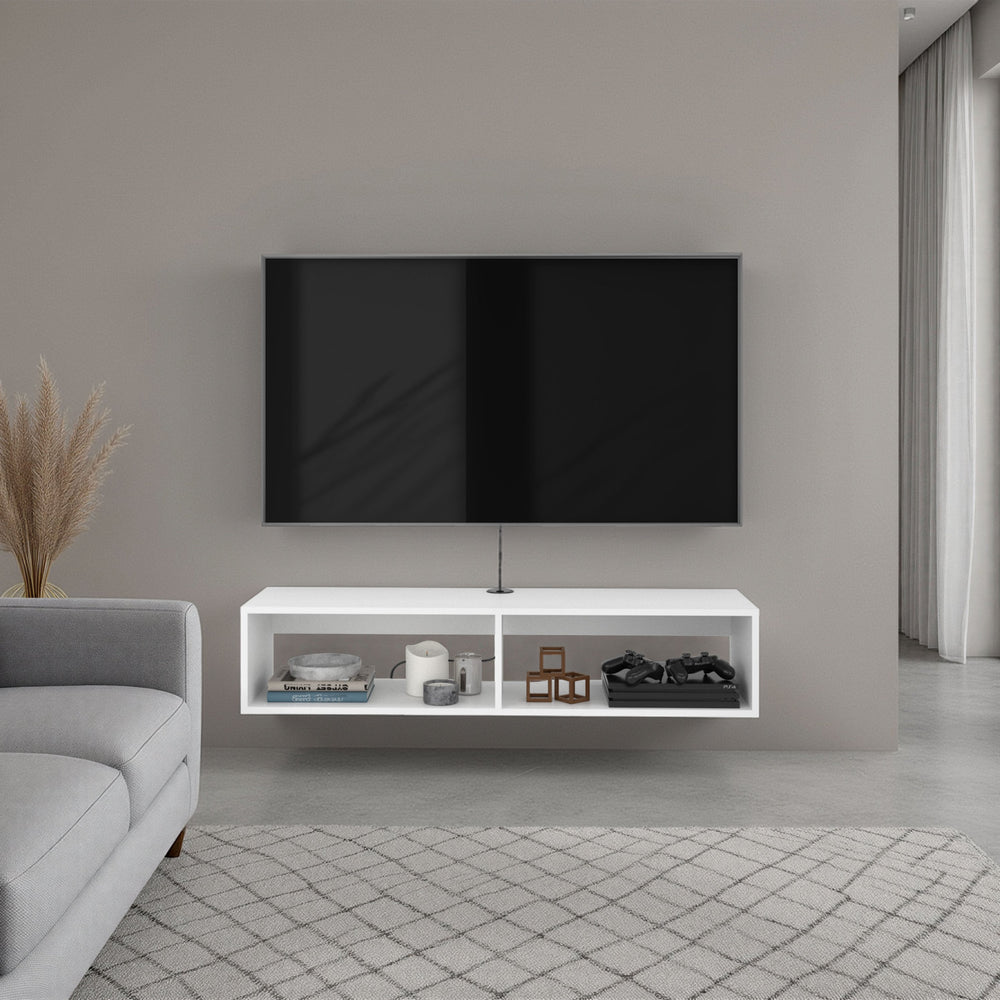 English Elm Arctic Wall Mounted Floating Tv Stand Open Shelves Modern White Media Console B128P485429