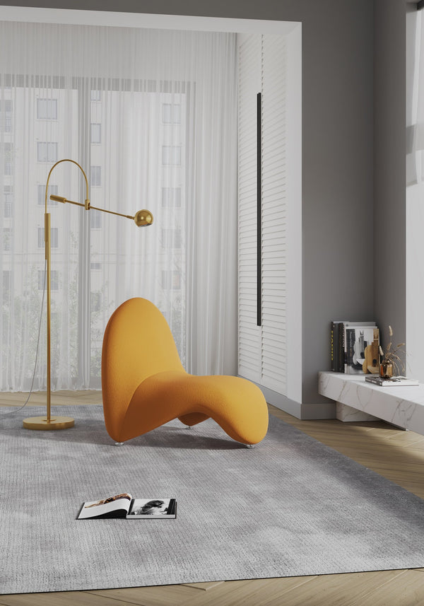 English Elm MoMa Wool Blend Accent Chair with Abstract Tongue Design, Metal Geometric Legs, Plush Comfort Yellow B365P397995