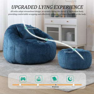English Elm UNITED Cloud-Luxe Chenille Memory Foam Bean Bag Chair with Ottoman and Pillow for Ultimate Comfort Peacock Blue W1568P361694