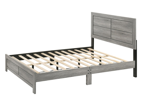 English Elm 1pc Queen Size Panel Bed Headboard with LED Lighting, Sleek Sloping Design and Built-In Shelves for Storage and Ambiance Gray 65.75 L x 28.35 W x 5.31 H B2741P333941