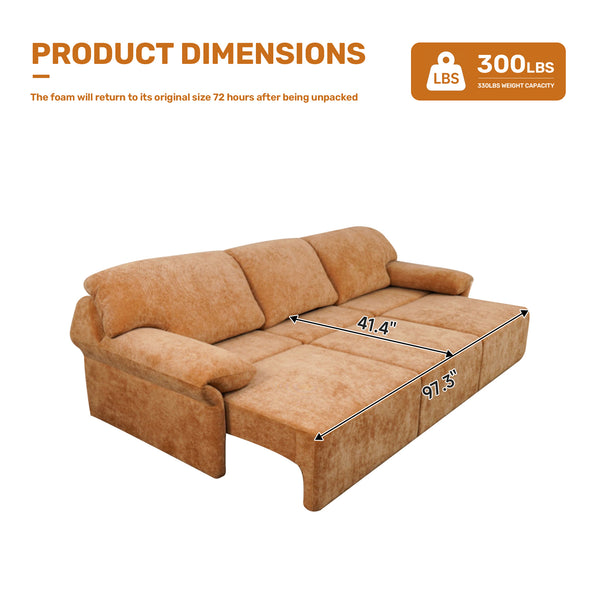 English Elm 3 Seats Power Recliner Sofa Convertible to Bed with Remote, Oversized 29" Seats, Plush Orange Polyester W3795S00003