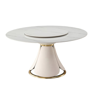 English Elm 59.05"modern Sintered Stone Round Dining Table Lazy Susan Pedestal Seats 8 W509S00180