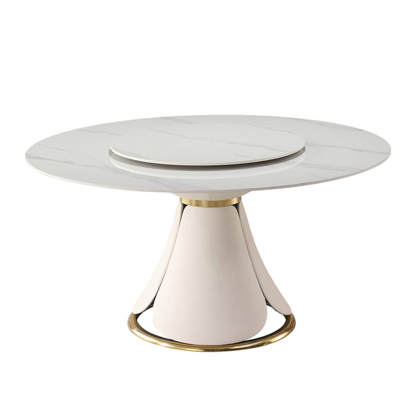 English Elm 59.05"modern Sintered Stone Round Dining Table Lazy Susan Pedestal Seats 8 W509S00180
