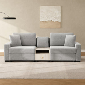 English Elm Modern Chenille Modular Sofa with Built-in Console Storage Armrest for Living Room Grey N763S000063E