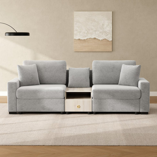 English Elm Modern Chenille Modular Sofa with Built-in Console Storage Armrest for Living Room Grey N763S000063E