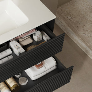 English Elm BRON 36" Wall-Mounted Bathroom Vanity with Ceramic Sink, Dark Oak Plywood, 2 Soft-Close Drawers, Pre-Assembled W2615P247213