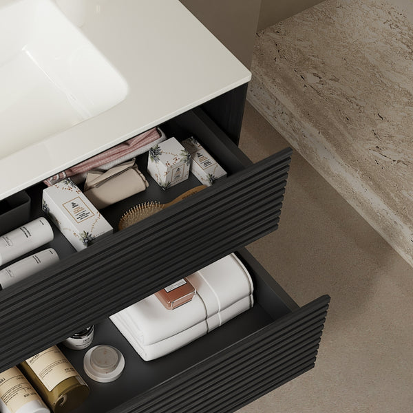 English Elm BRON 36" Wall-Mounted Bathroom Vanity with Ceramic Sink, Dark Oak Plywood, 2 Soft-Close Drawers, Pre-Assembled W2615P247213