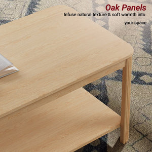 English Elm Arc Corner Oak Coffee Table with Open Shelf Wave Grain Legs Modern Living Room Accent W5563P449955