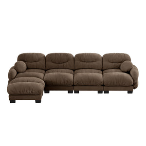 English Elm Pleated Chenille Sectional Sofa with Ottoman Ergonomic Foam Curved Armrests Living Room Brown W5656S00062