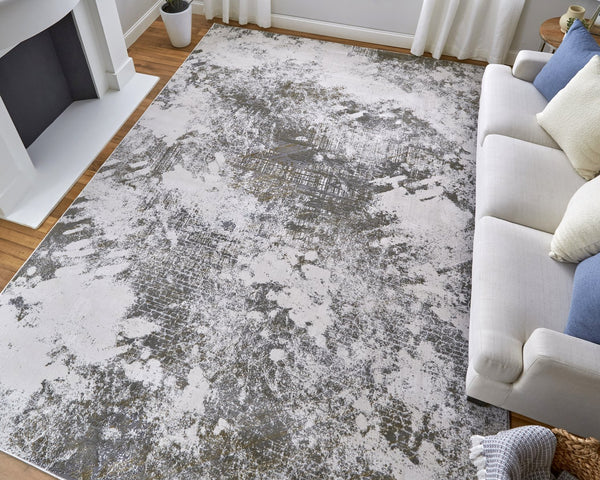 Feizy Rugs Waldor Modern Abstract Rug - Luxurious High-low Pile In Gold, Ivory & Gray Hues For Elegant Decor Gray,Silver,Taupe Polypropylene,Polyester 73539ndfivygrye10