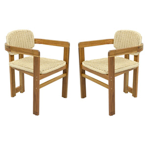 English Elm Outdoor Acacia and Rattan Armchair Set Two Ergonomic Seats for Patio Garden N719P431083N