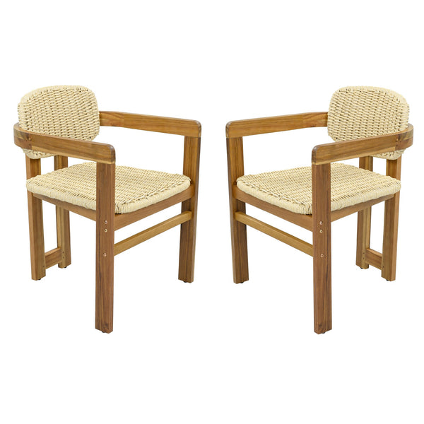 English Elm Outdoor Acacia and Rattan Armchair Set Two Ergonomic Seats for Patio Garden N719P431083N