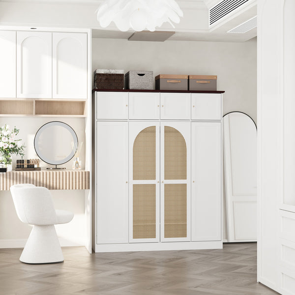 English Elm 70.87"tall Rattan Door Armoire Freestanding Wardrobe with Adjustable Shelves Hanging Rod White W757S00055