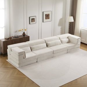 English Elm Compression Modular Sofa Bed - Soft Fleece 4-Seater, Versatile, No-Assembly, Memory Foam Comfort W3723S00031