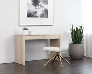 Sunpan Dutad Modern Desk In Light Oak - Sleek Design With Dual Discrete Drawers For Ultimate Inspiration Brown Wood 109180